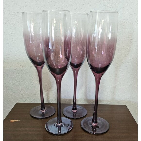 Spode Kingsley Champagne Flutes Glasses 10" set-4  toasting pink fade out straig - Picture 2 of 10